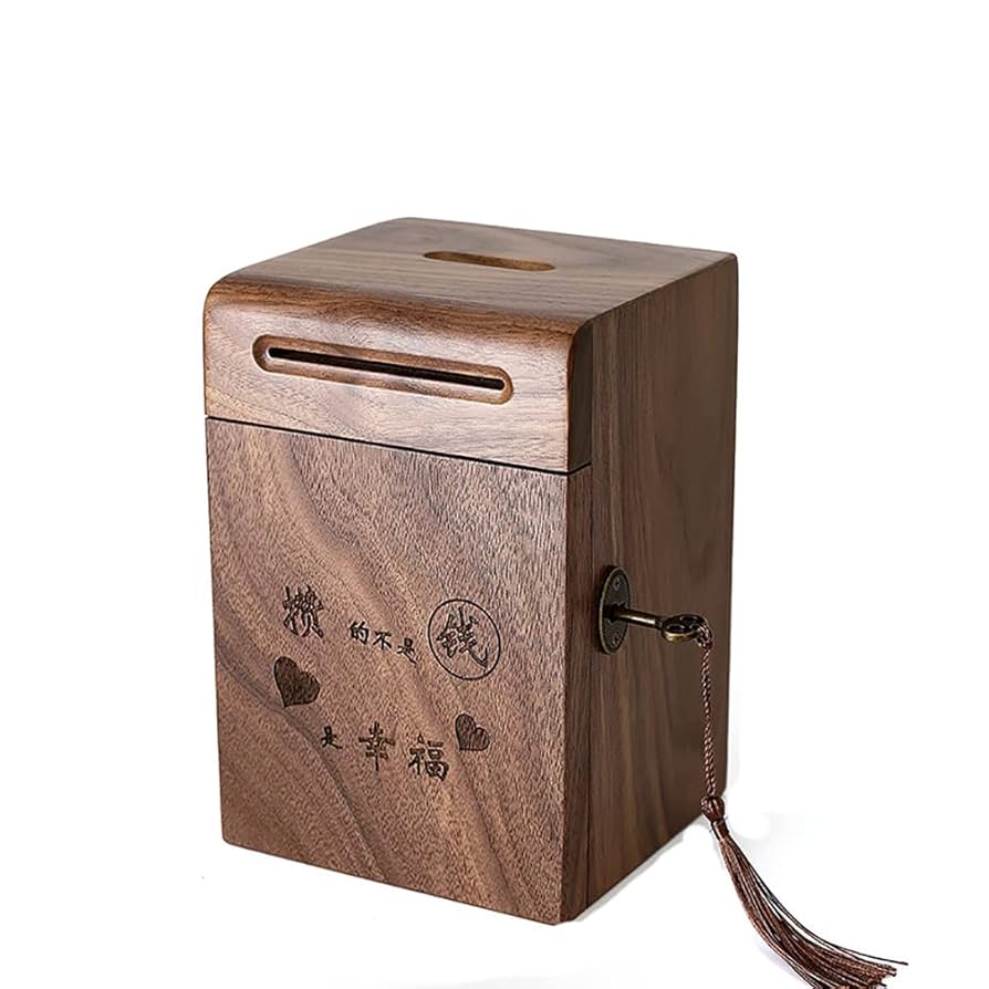Amazon.co.jp: 貯金箱 宝箱 鍵付き お札の貯金箱 木製 木 大容量